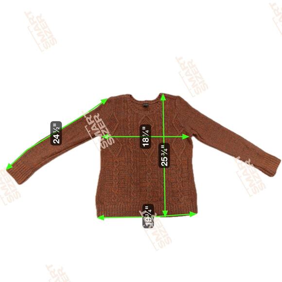 Eddie Bauer Sweater Sz L Orange Brown Wool Blend Cable Knit Cottage Retro Fall - Picture 8 of 8